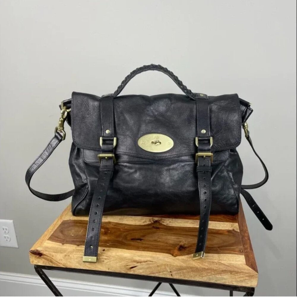 Mulberry Alexa Black Leather Oversized Satchel Purse - Picture 12 of 16